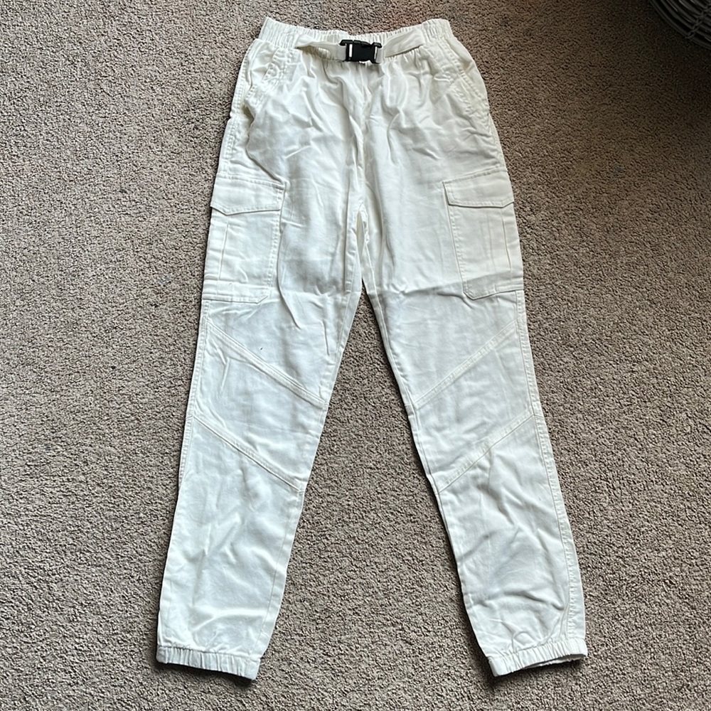 White cuffed cargo pants